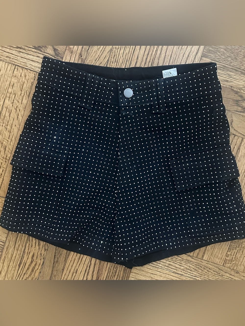 Denimoi Black Rhinestone Studded Cargo Shorts Size XS